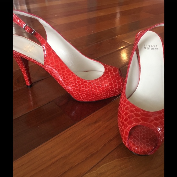 Stuart Weitzman red snakeskin sling backs - Picture 2 of 4